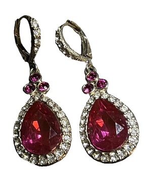 Givenchy PinkTeardrop Rhinestone Crystal Drop Gold Leverback Earrings